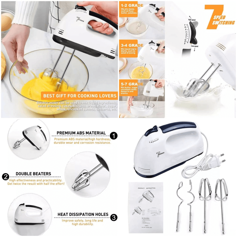 Electric Scarlett Hand Mixer – 7-Speed Egg Beater with Chrome Beaters