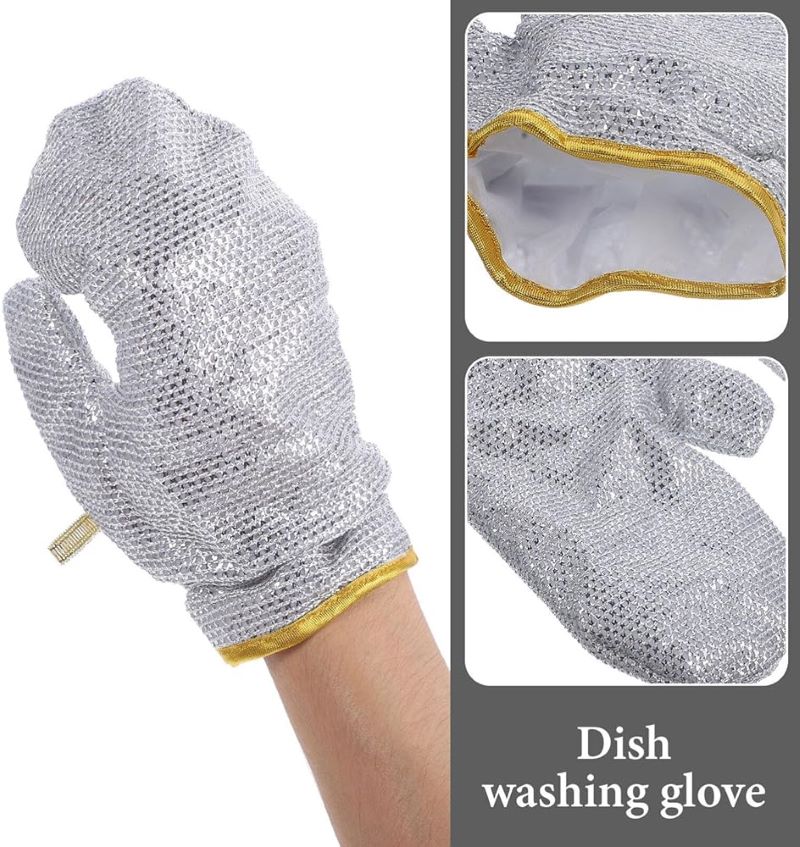 Kitchen Dish Silver  Wire Cleaning Gloves