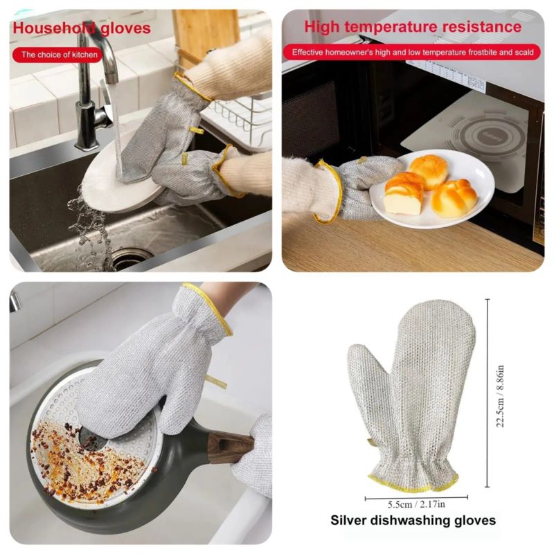 Kitchen Dish Silver  Wire Cleaning Gloves