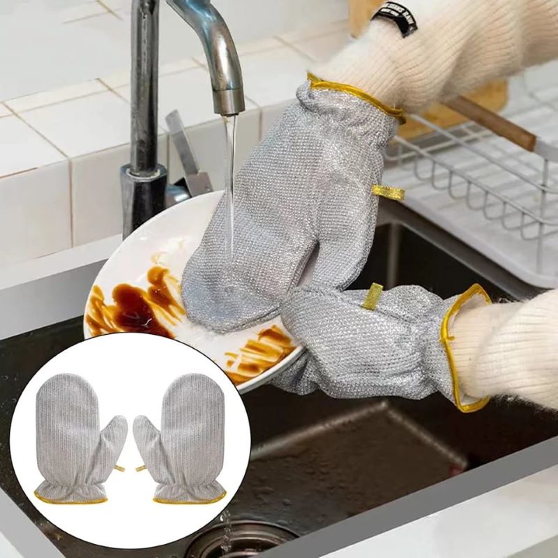 Kitchen Dish Silver  Wire Cleaning Gloves