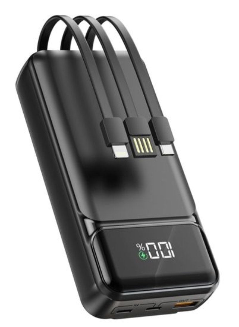 Aspor A316 20000mah 22.5w High Speed Built In Cable Fast Charging Power Bank Black