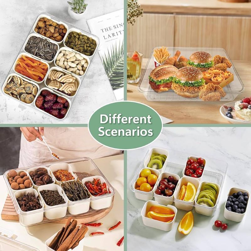 Multi-Section Acrylic Snack Storage Box – 8-Compartment Tray with Handle