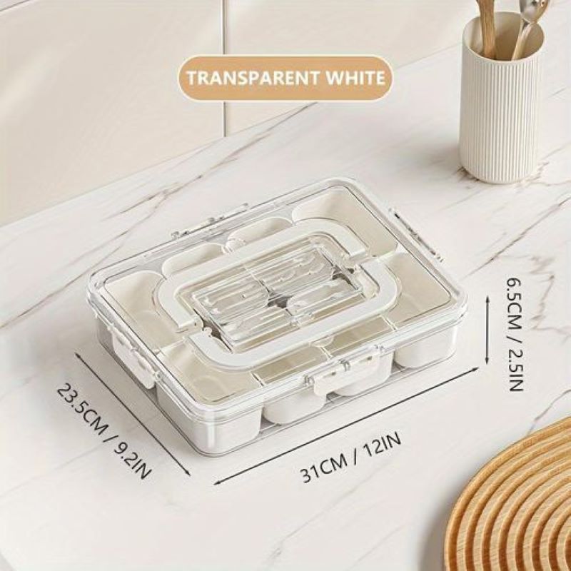 Multi-Section Acrylic Snack Storage Box – 8-Compartment Tray with Handle