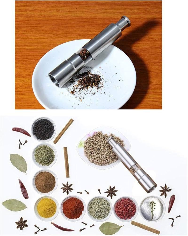 Stainless Steel Push Button Pepper & Salt Grinder Modern Thumb Press Design