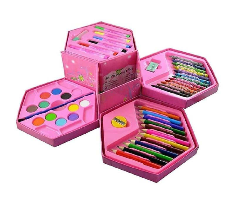 46-in-1 Kids Art Box – Painting & Coloring Set with Crayons, Pencils, Watercolors & Markers