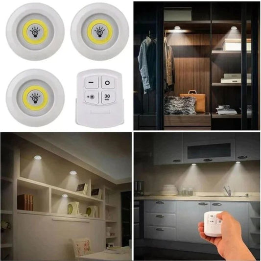 3 Piece Tap LED Light With Remote Control Cell Operated