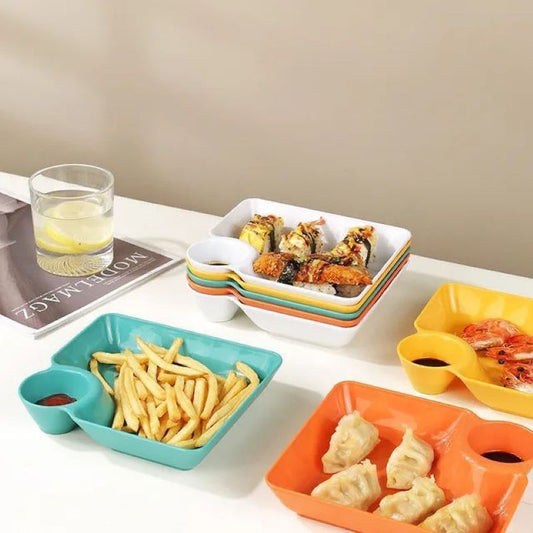 Multipurpose Snacks French Fries  Dumpling Plate with Sauce Compartment(Pack of 3)