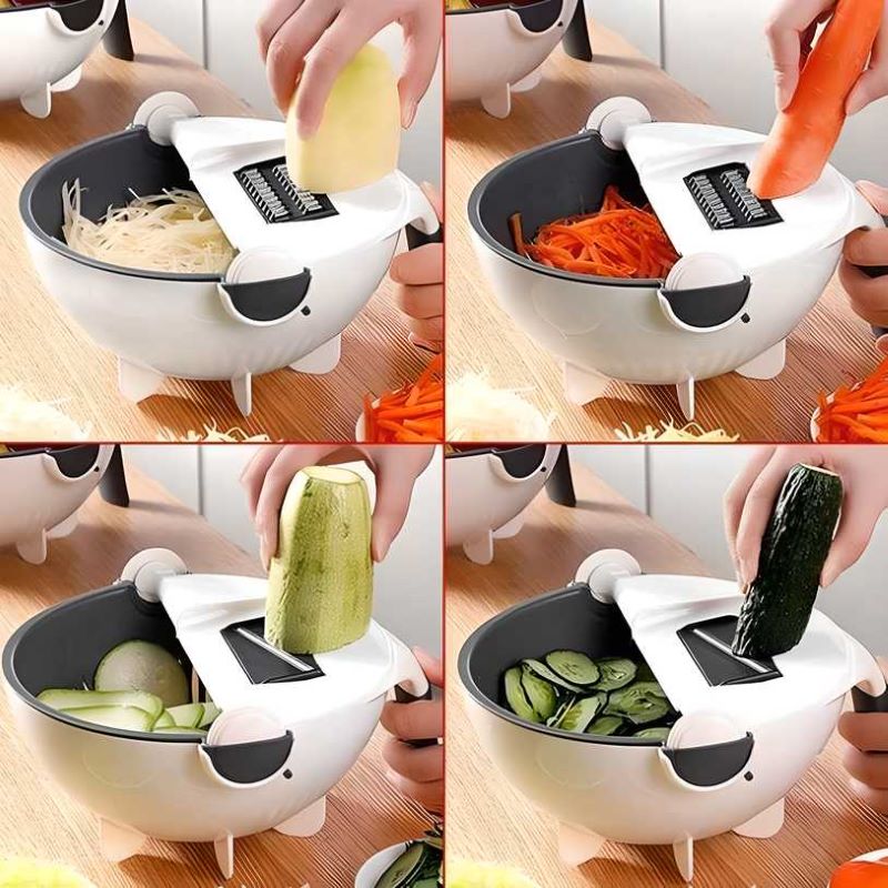 (7 in 1 ) Multifunctional Vegetable Cutter with Wet Rotating Drain Basket Strainer