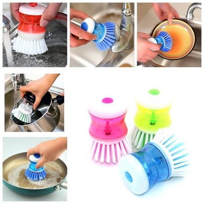 Pack of 2 kitchen wash tool pot dish plastic brush with washing up liquid soap dispenser scrubs pots
