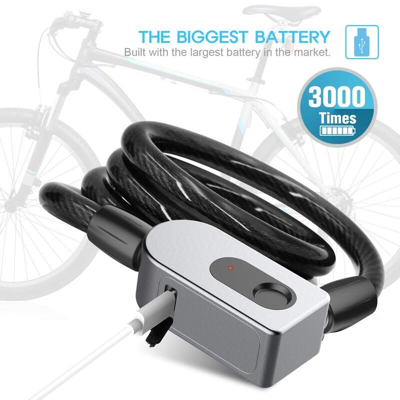 Anti-theft stainless steel keyless bicycle lock with usb charge fingerprint lock ip66 waterproof