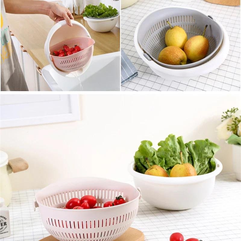 Kitchen strainer basket double drain bowl rice washing noodles vegetables, fruits washing