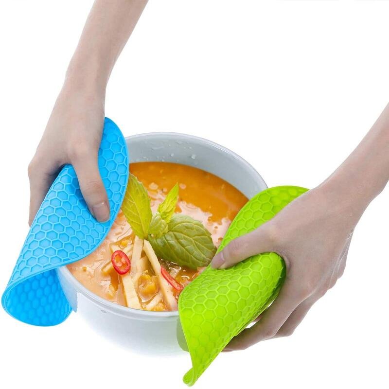 Pack of 2 Silicone Pot Holder and Oven Mitts, Multipurpose Heat Resistant Anti-Slip Honeycomb Rubber Insulation Trivet