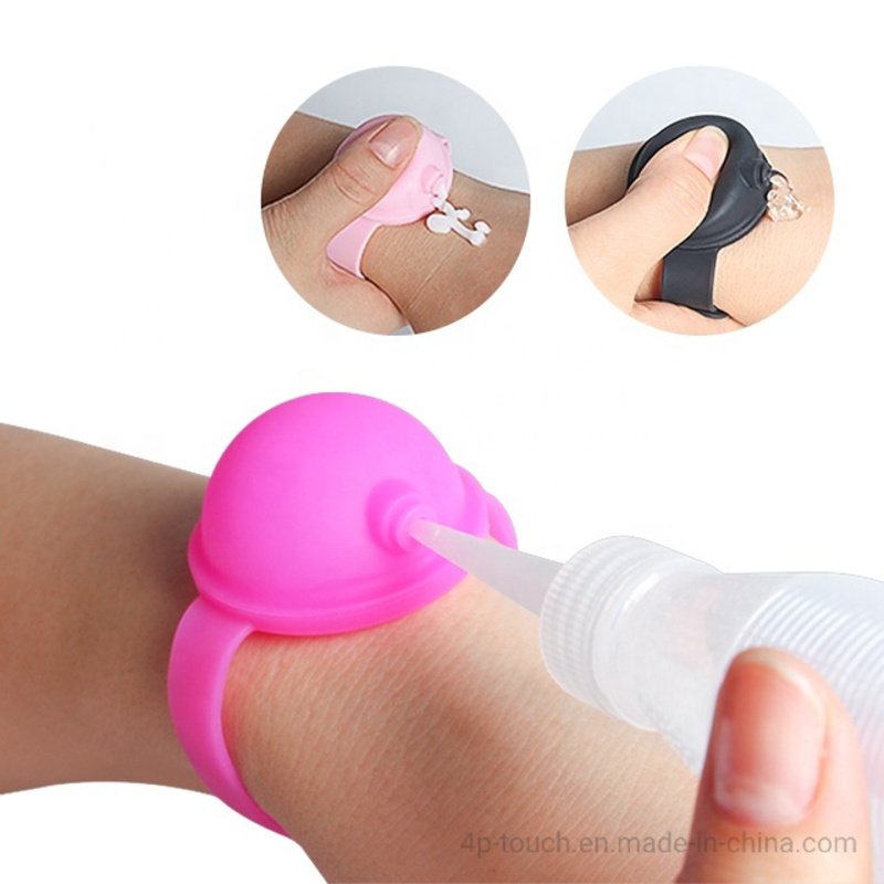 Pack of 2 refillable hand sanitizer wrist band bracelet with silicon bottle for refilling black pink