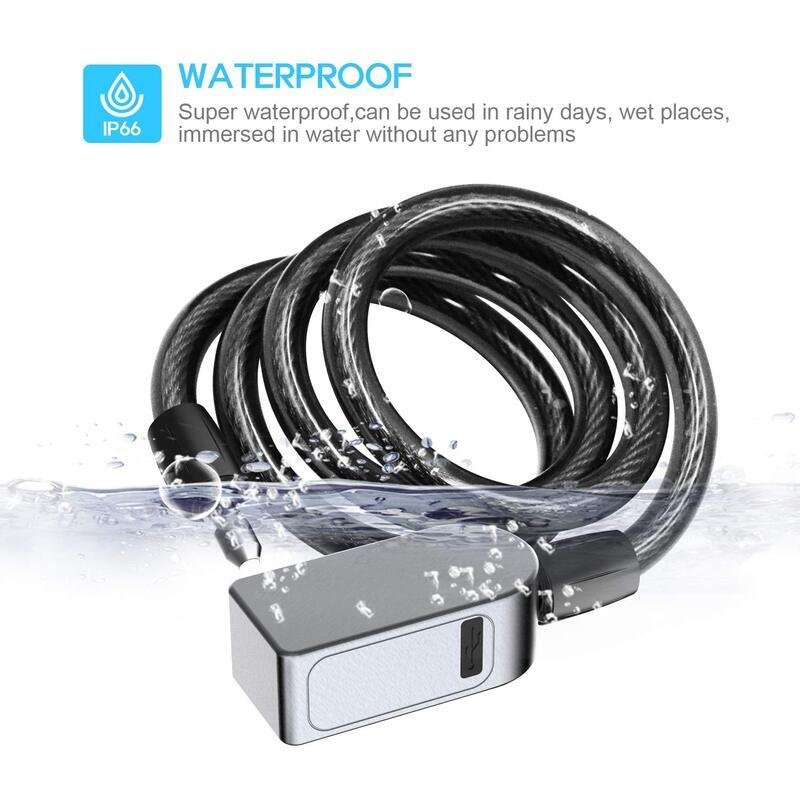 Anti-theft stainless steel keyless bicycle lock with usb charge fingerprint lock ip66 waterproof