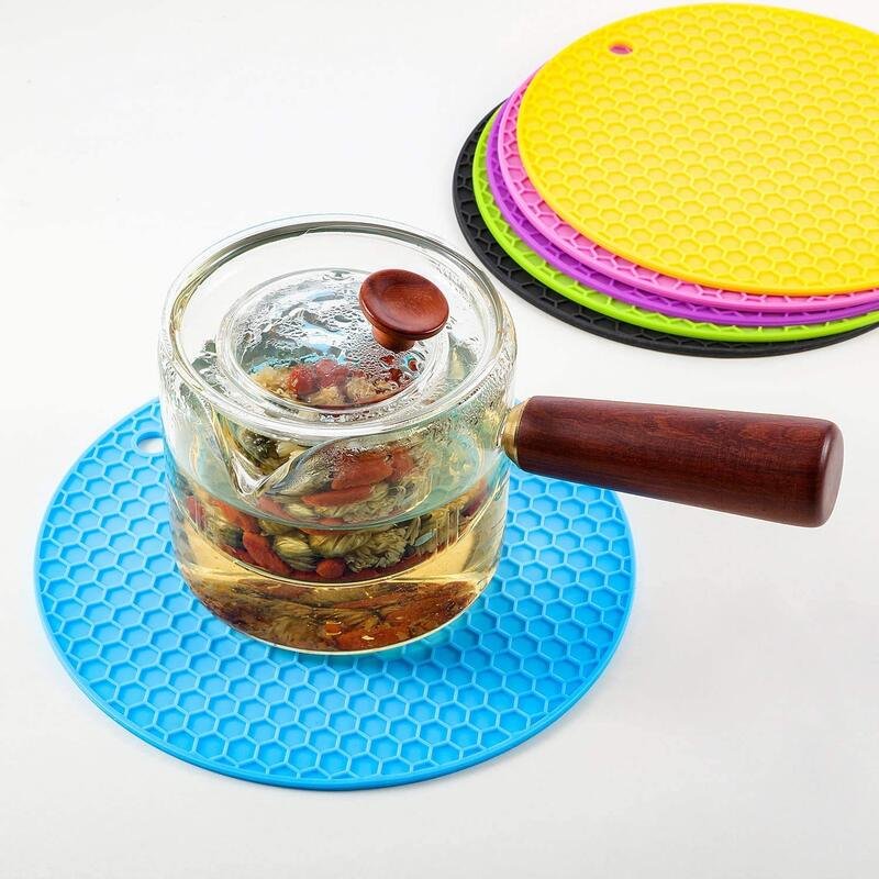 Pack of 2 Silicone Pot Holder and Oven Mitts, Multipurpose Heat Resistant Anti-Slip Honeycomb Rubber Insulation Trivet