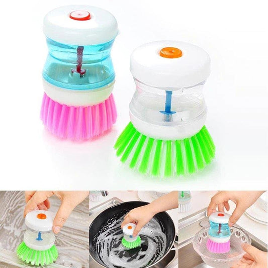 Pack of 2 kitchen wash tool pot dish plastic brush with washing up liquid soap dispenser scrubs pots