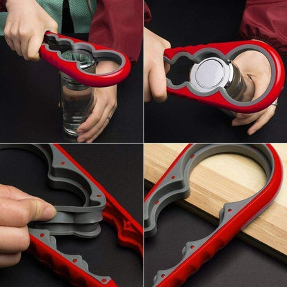 Multi purpose manual jar opener bottle opener 4-in-1