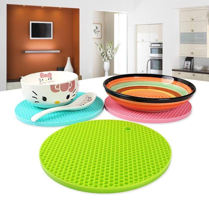 Pack of 2 Silicone Pot Holder and Oven Mitts, Multipurpose Heat Resistant Anti-Slip Honeycomb Rubber Insulation Trivet