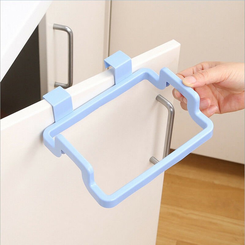 Set of 2 towel rack storage hook for kitchen cabinet door back plastic garbage bag shelf trash bag holder