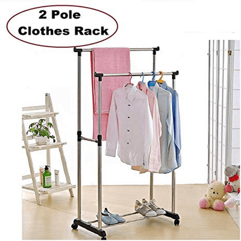 Stainless steel double pole cloth hanging rack