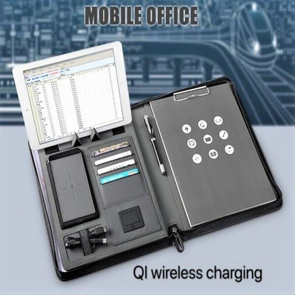 Professional a4 zipped multifunctional diary with qi wireless charger