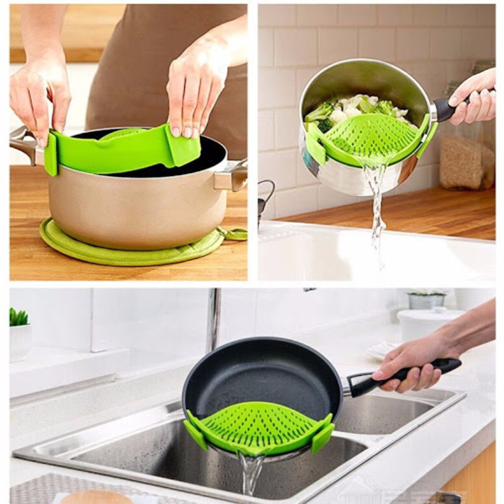 Pot drainer pan strainer silicon filter clip on pot pan