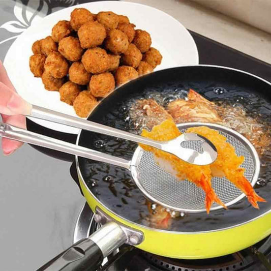 Stainless steel kitchen serving tongs frying filter spoon multi-function kitchen gadget filter spoon with clip stainless steel clamp