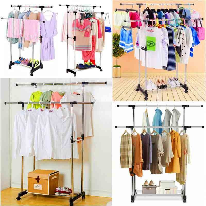 Stainless steel double pole cloth hanging rack