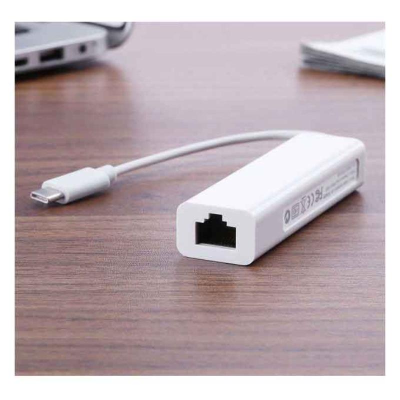 Type-C USB 3.1 To 3 Port USB 2.0 100m Rj45 Ethernet Lan Network Hub Adapter - White