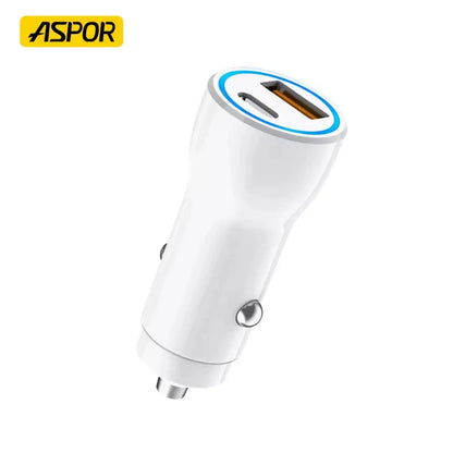 Aspor A910 Fast Car Charger Qc 3.0 Dual Aluminum Metal 38w Pd Portable