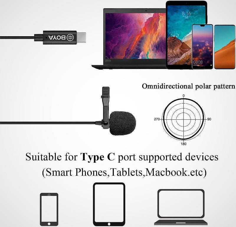 Boya by-m3 usb type-c clip on lavalier lapel microphone omnidirectional mic