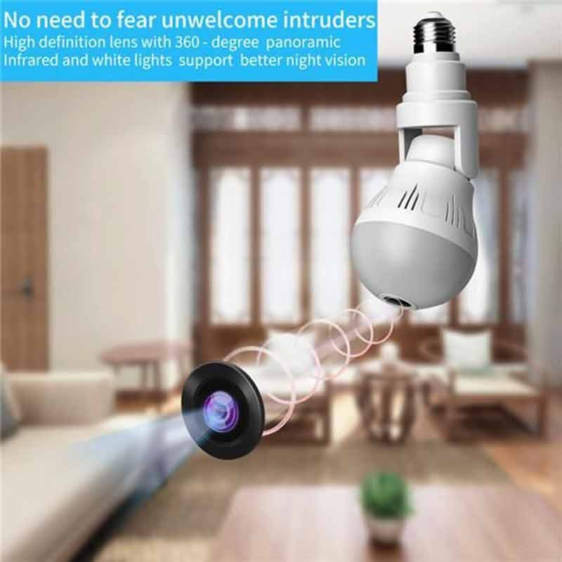 WiFi Flexible Light Bulb Camera 1080P HD Wireless 360 Degree Panoramic Infrared Night Vision