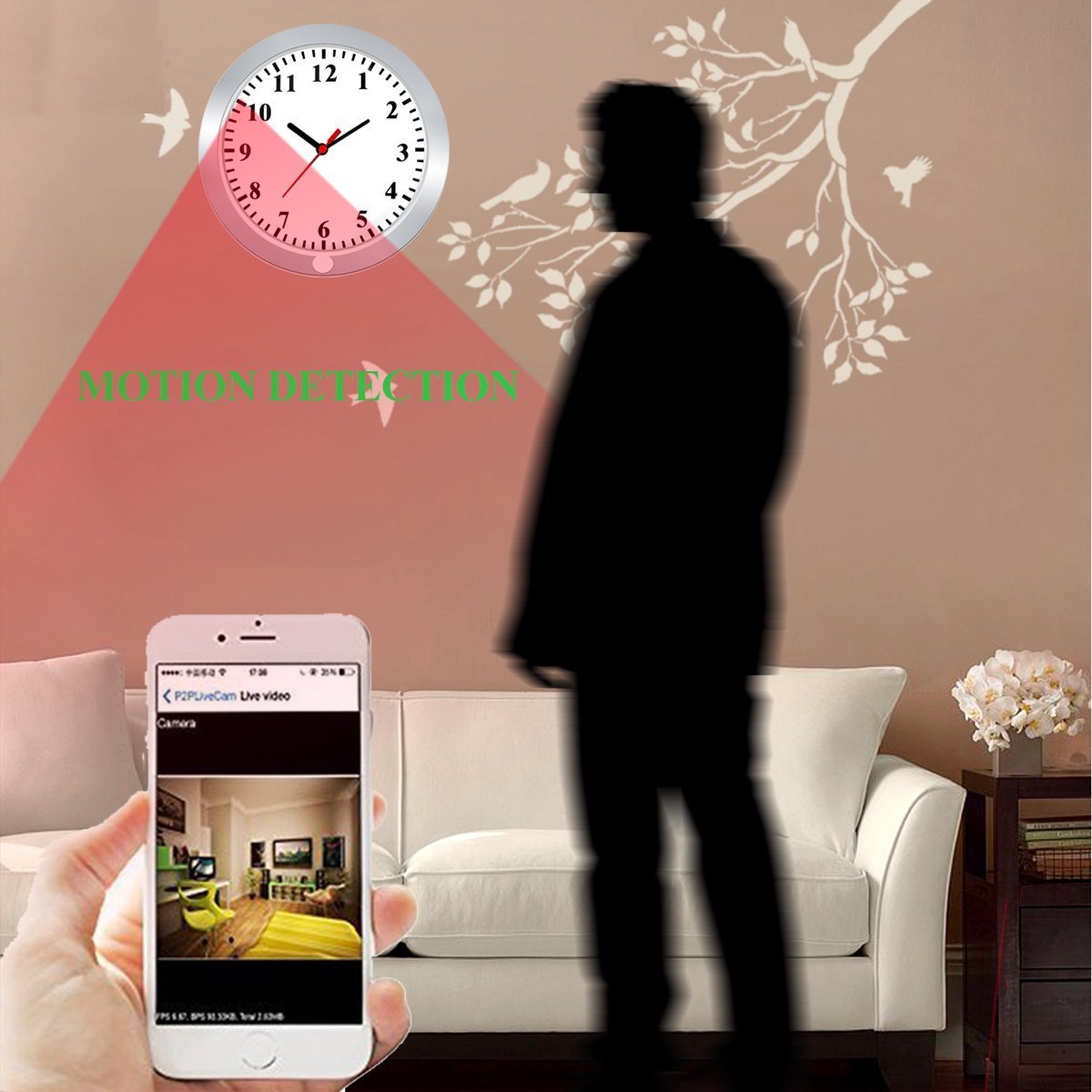 Wifi spy wall clock wireless hidden hd video recording camera