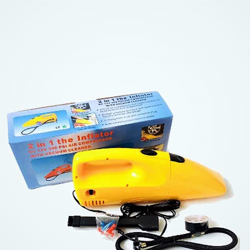 Car vacuum cleaner with portable car tire air compressor