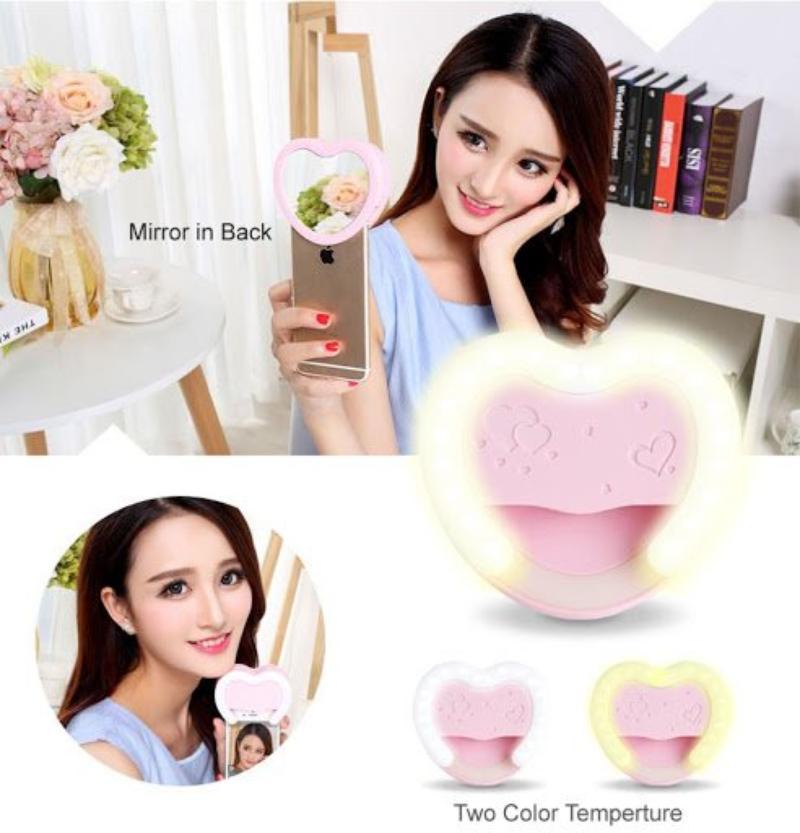 Selfie ring light heart shape with mirror on back side