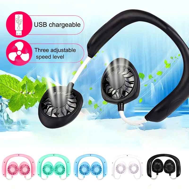 Rechargeable Potable Dual Head Neck Fan