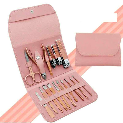 16 PCS Professional Manicure Set Full Function Kit Stainless Steel Pedicure Sets With Leather Portable Case