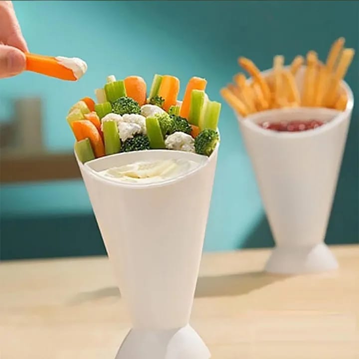 Plastic Cup Self Stand 2 in 1 French Fry Cone Dipping Cup Potato Too