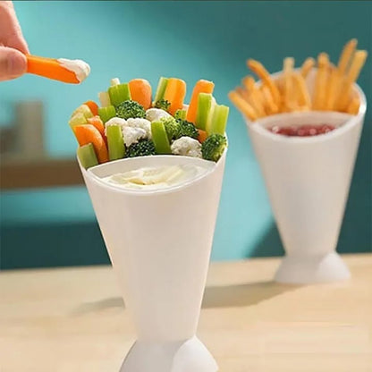 Plastic Cup Self Stand 2 in 1 French Fry Cone Dipping Cup Potato Too