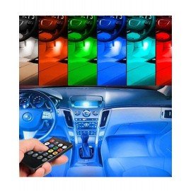 4-Piece 8 Color LED Interior Lighting Kit For Car With Sound Active Function, Wireless IR Remote Control