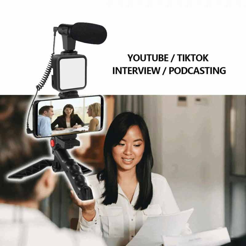 AY-49 Video-Making Kit Vlogging Tripod with Microphone LED Fill Light