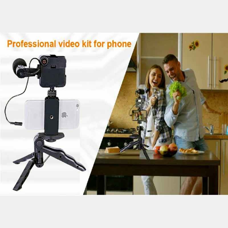 AY-49 Video-Making Kit Vlogging Tripod with Microphone LED Fill Light