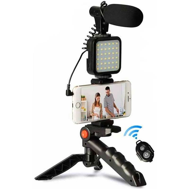 AY-49 Video-Making Kit Vlogging Tripod with Microphone LED Fill Light