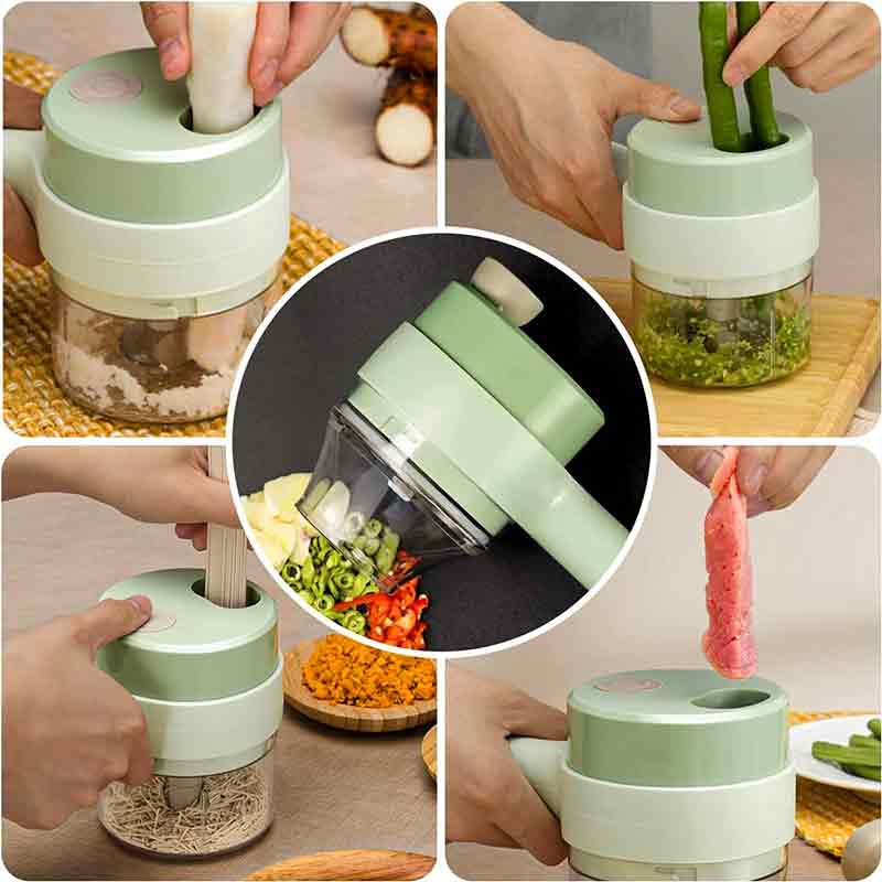 4 in 1 Portable Electric Vegetable Cutter Set, Garlic Slicer, Vegetable Mincer, Onion Mincer Ginger Masher