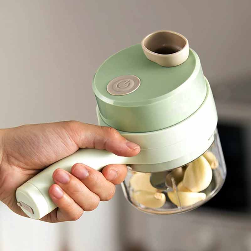 4 in 1 Portable Electric Vegetable Cutter Set, Garlic Slicer, Vegetable Mincer, Onion Mincer Ginger Masher