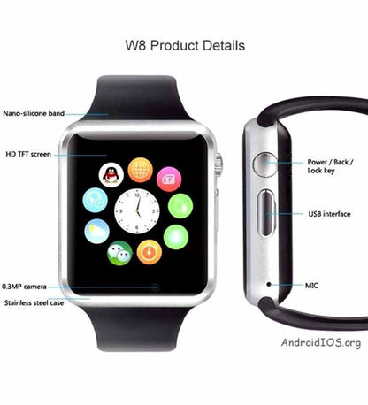 Smart watch w08 with sim card, memory card, camera