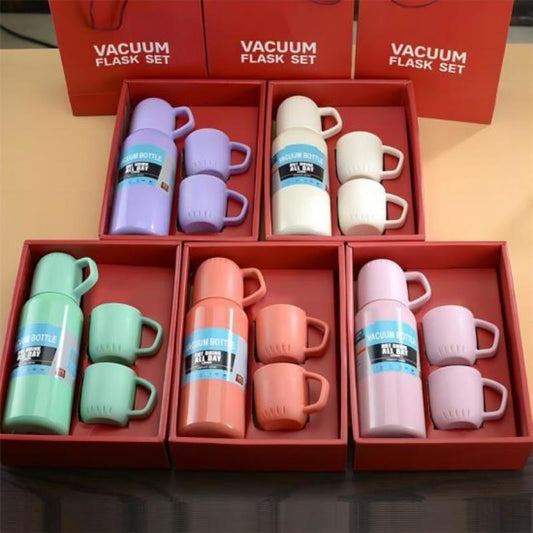 New Shape Vacuum Flask Bottle with 3 Cups and Gift Box