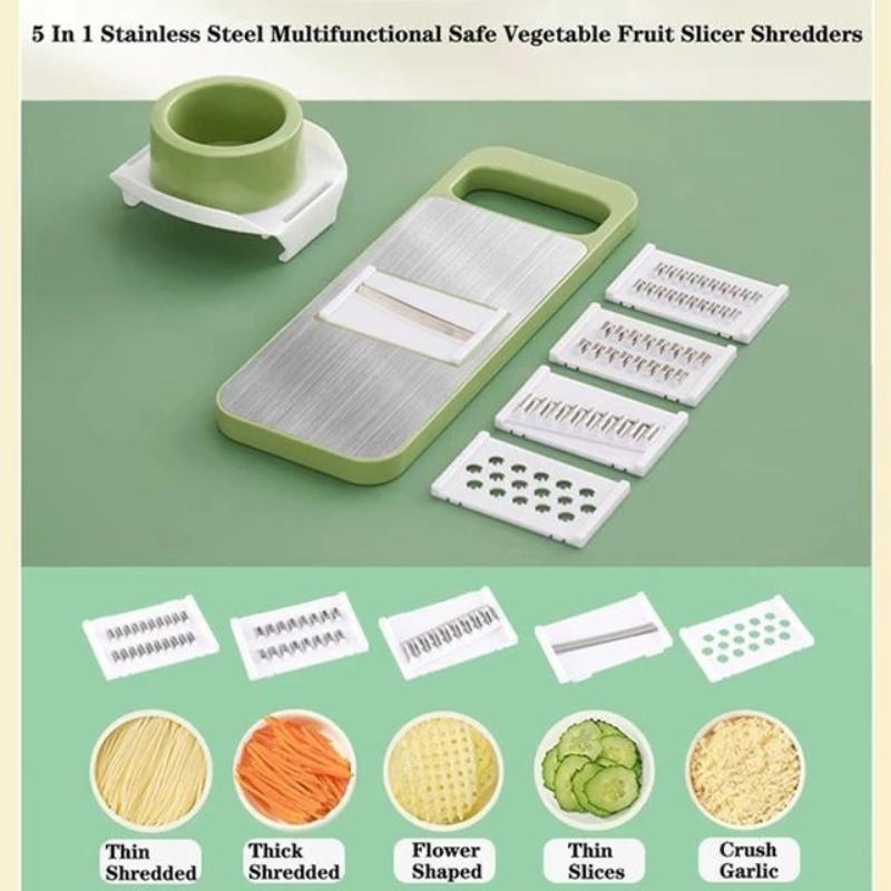 5 in 1 Grater and Slicer with Stainless Steel Blade, Multi-functional Vegetable Fruit Slicer for Kitchen