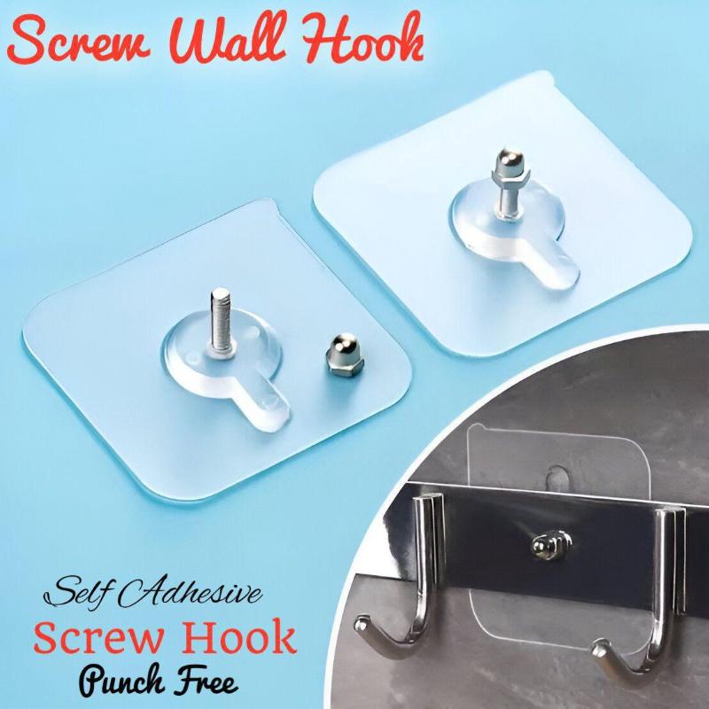 Pack of 10pcs Self Adhesive Transparent Screw Hook Punch Free