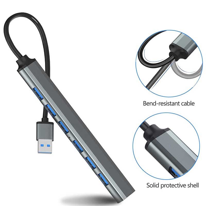 7 Port Usb 3.0 Ultra Slim Portable Hub Aluminum Alloy